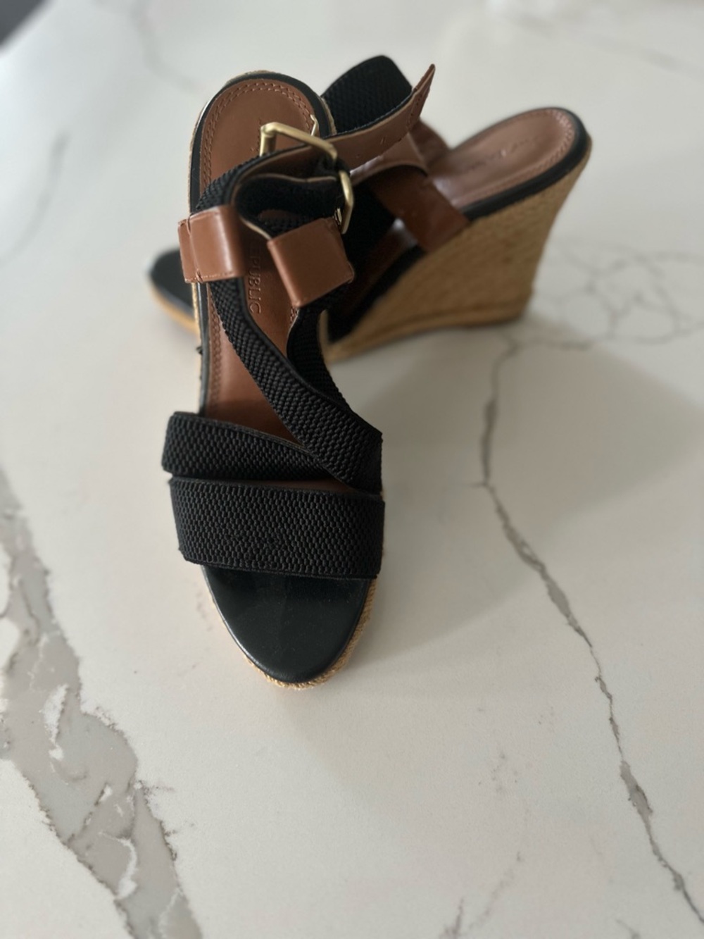 Banana Republic Black and Brown Espadrille Wedge Sandals